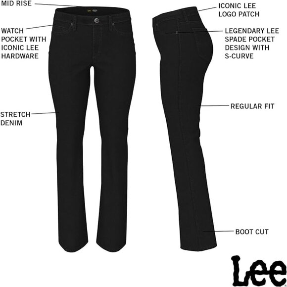 Lee Women's Black Legendary Mid Rise Bootcut Jeans 24W Regular - Picture 9 of 10